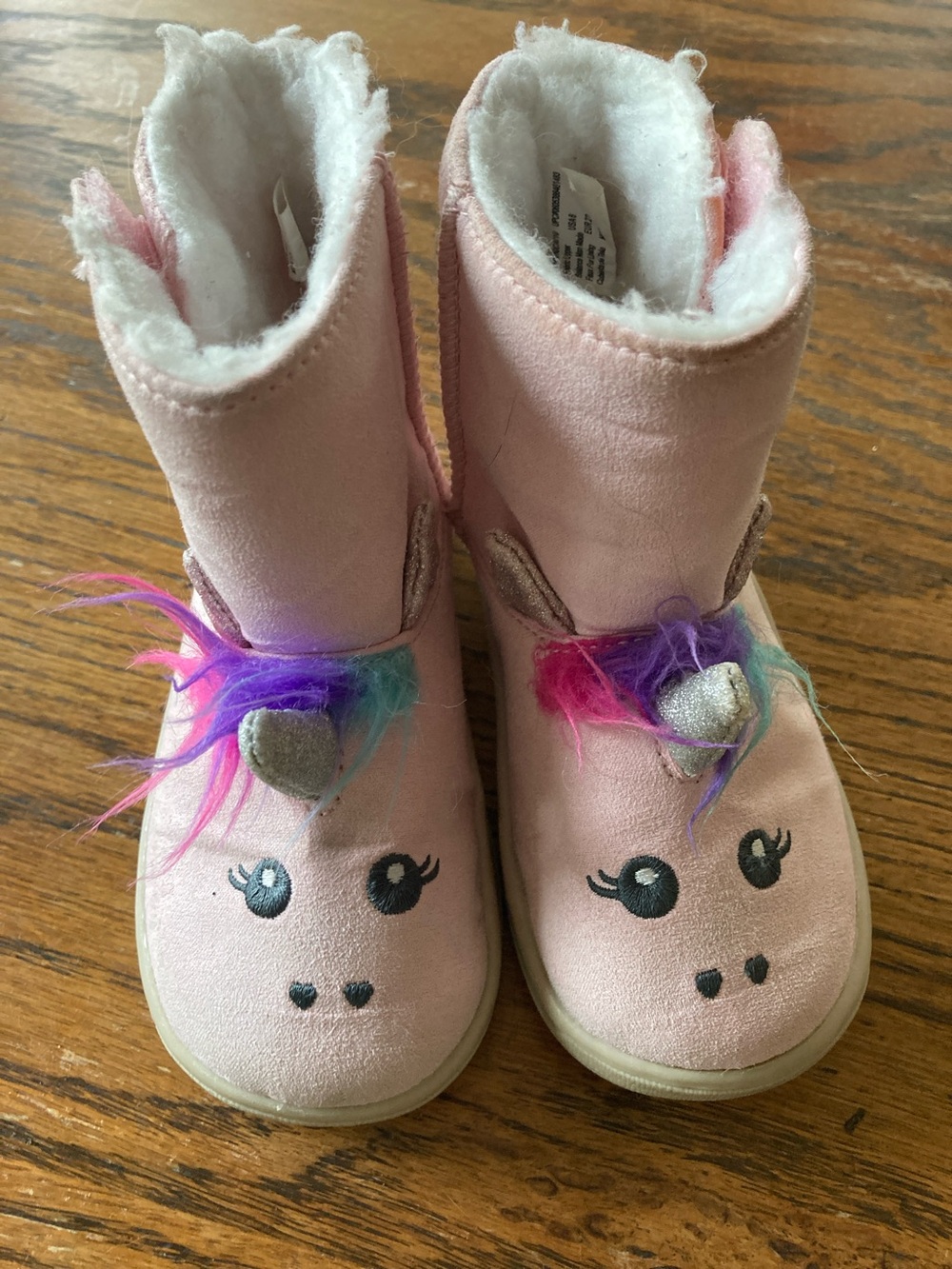 Pink Unicorn Toddler One-Piece Boots with Faux Fur Lining